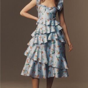 BHLDN Sydney Corset Fit and Flare Taffeta Midi Dress